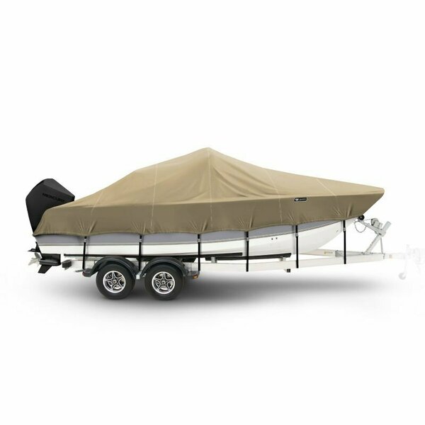 Eevelle Boat Cover BAY BOAT Rounded Bow, Low or No Bow Rails, Outboard Fits 13ft 6in L up to 70in W Khaki WSCCB1370B-KHA